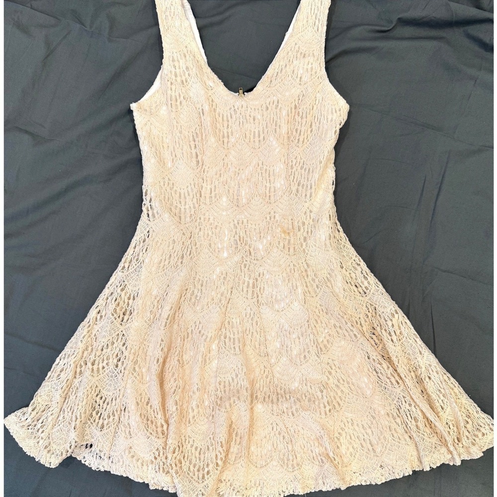 Bar III Womens Cream Crochet Lace Cottagecore SkatervSleeveless Dress XS Cream